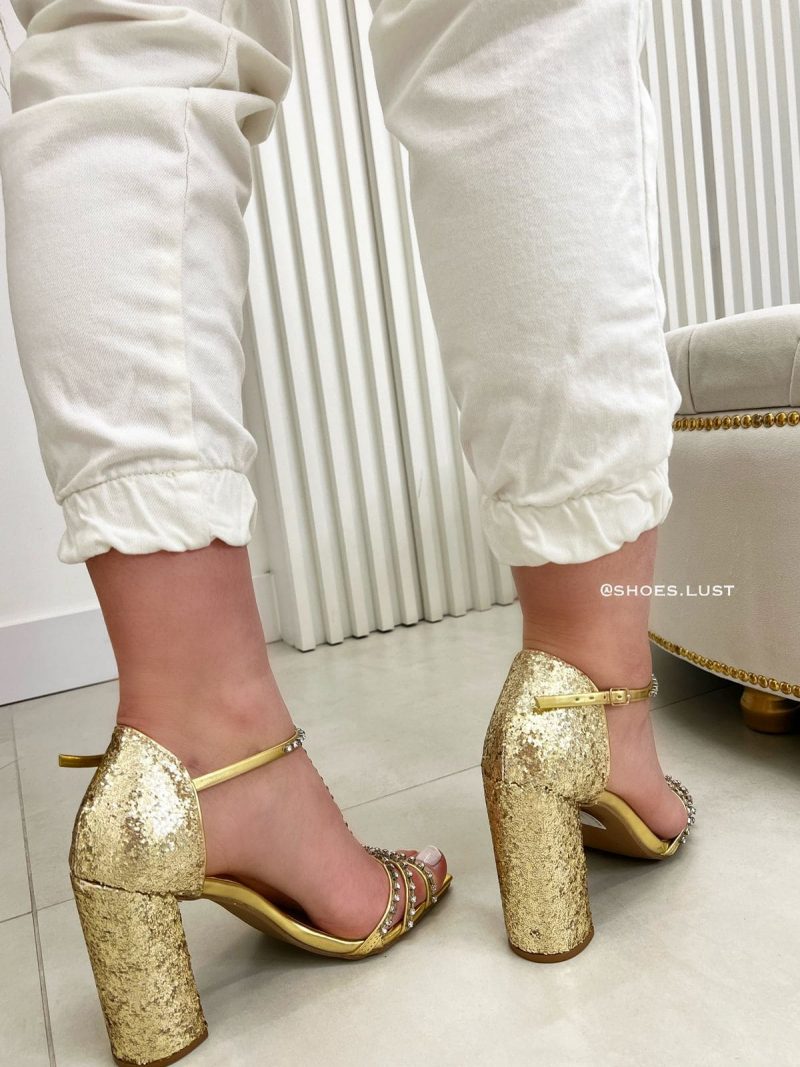 sandália salto lust shoes shinning dourada 82703