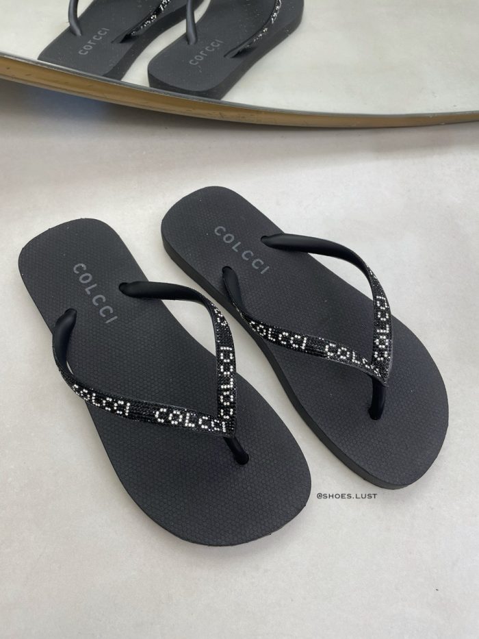 chinelo colcci pandora black logo strass 385665140